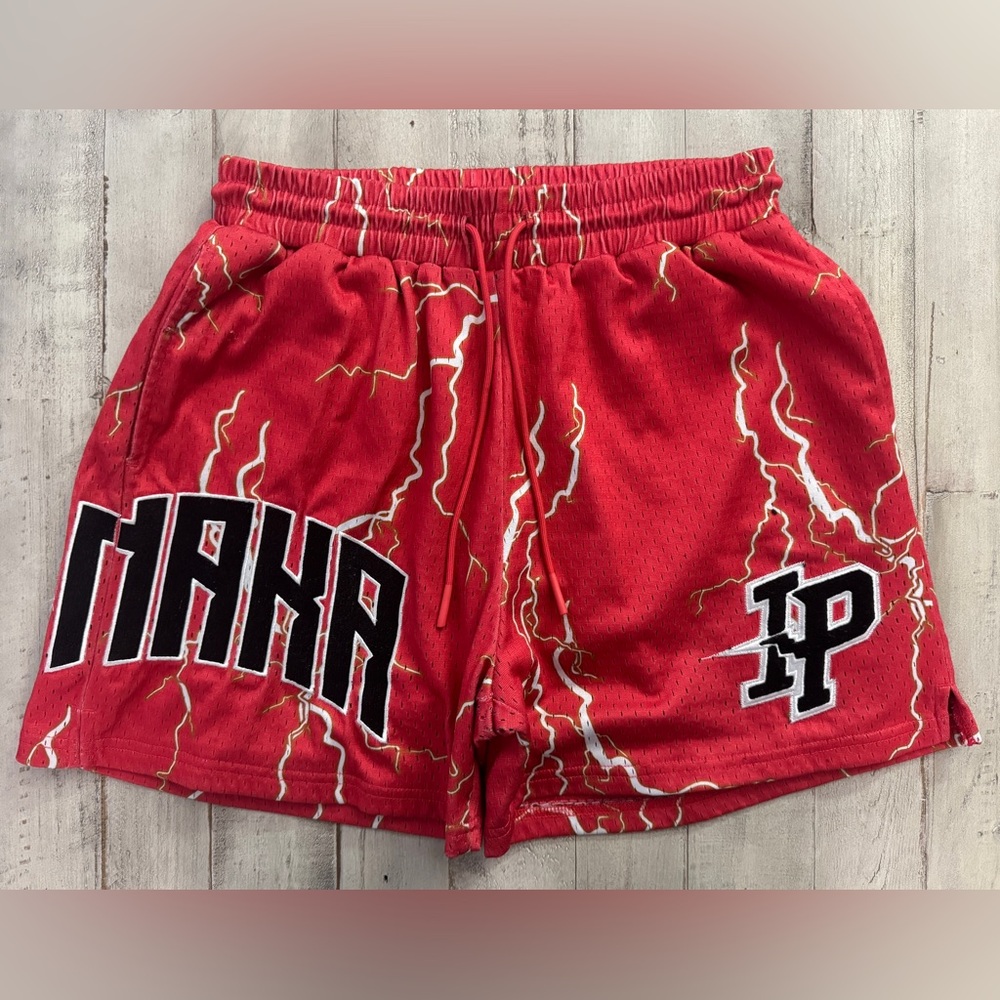Inaka Power Graphic Mesh Shorts Red Lightning